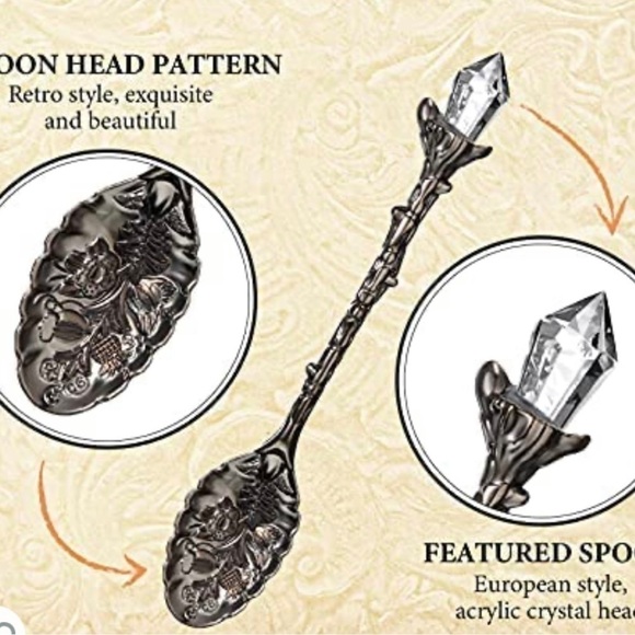 4 black tone Retro Coffee Spoons Crystal Alloy Spoons Vintage Carved Co… - Picture 3 of 4